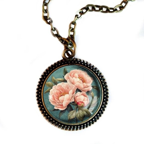 Pink Peony Pendant Necklace - Spring - Cottage Core - Indiana State Flower - Picture 1 of 4